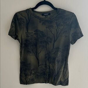 Karen Kane Olive Green and Black Short Sleeve Tree Print Tee